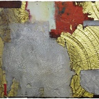 Vollet Kuno · „Fragmente 436“ · Mischtechnik mit Blattgold und Kupfer oxidiert auf Holztafel · 30 x 20 cm · 2014