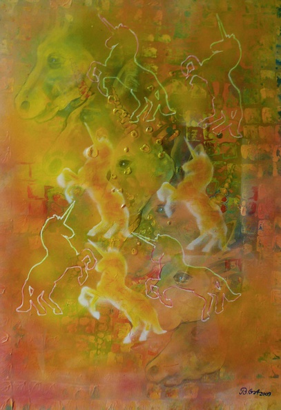 Ost Bernhard · „Traum der Einhörner“ · Mischtechnik auf Leinwand · 100 x 70 cm · 2009.jpg
