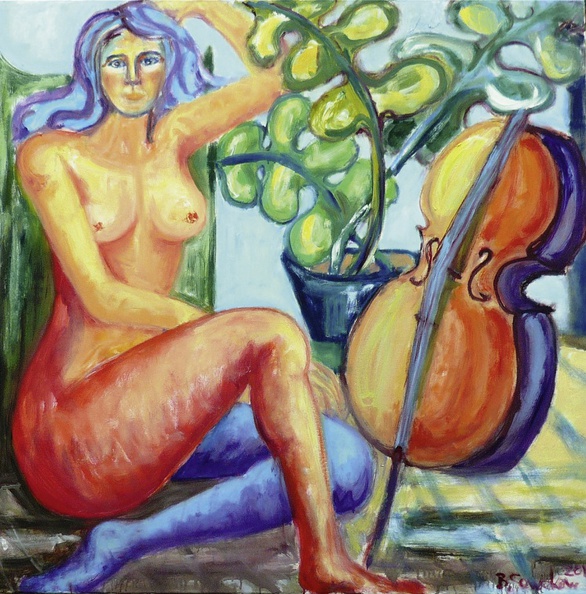 Sewekow Birgit · 03 · „Akt mit Cello“ · Öl auf Leinwand · 100 x 100 cm · 2012.jpg